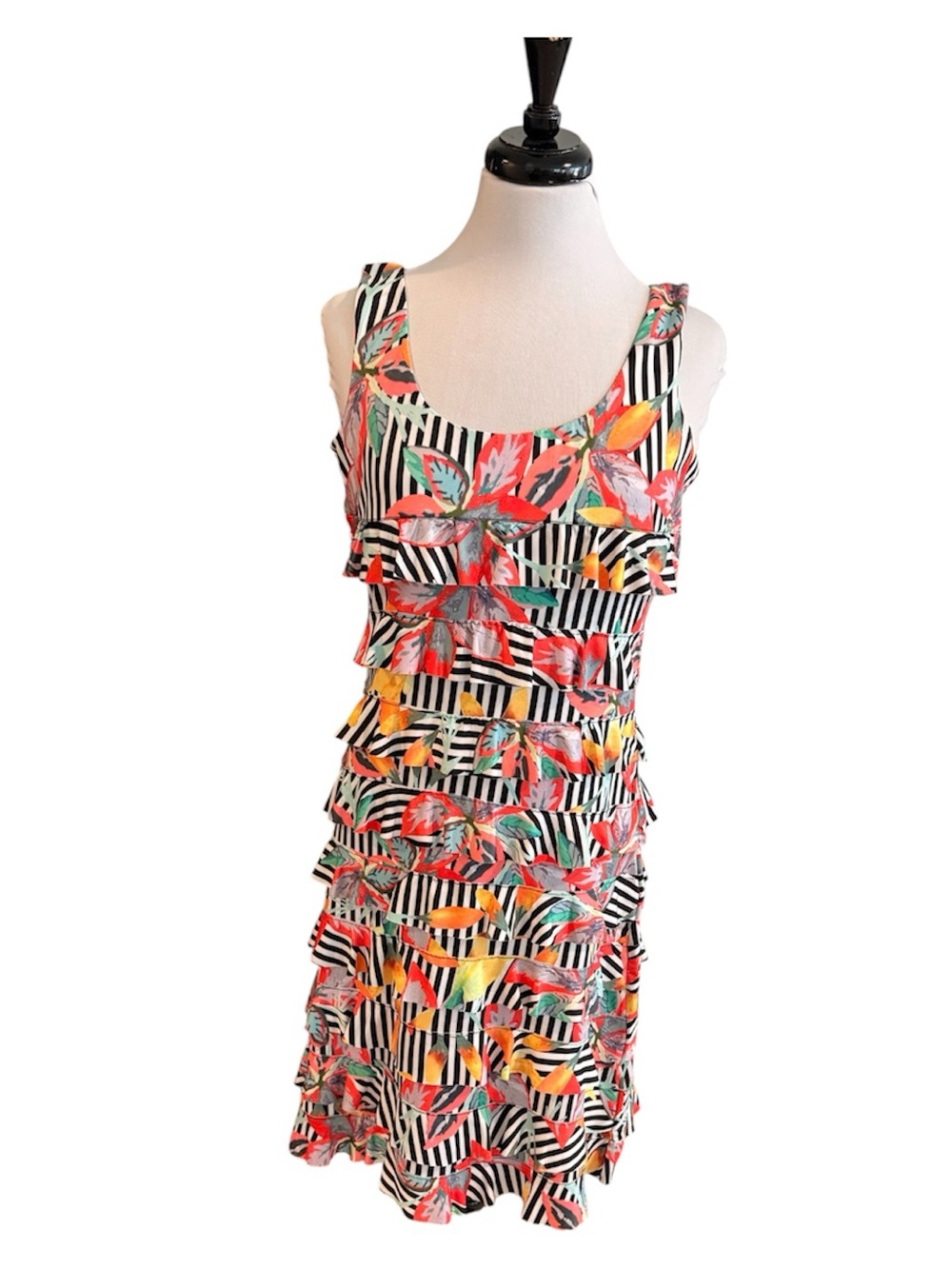 Tango Mango Floral Geometric Ruffle Sleeveless Dress  Size M